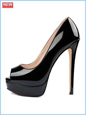 6 Inch Platform Stiletto Heels Peep Toe Pumps Faux Leather Party Shoes Women